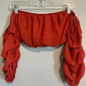 Orange Ruffle Sleeve Crop Top